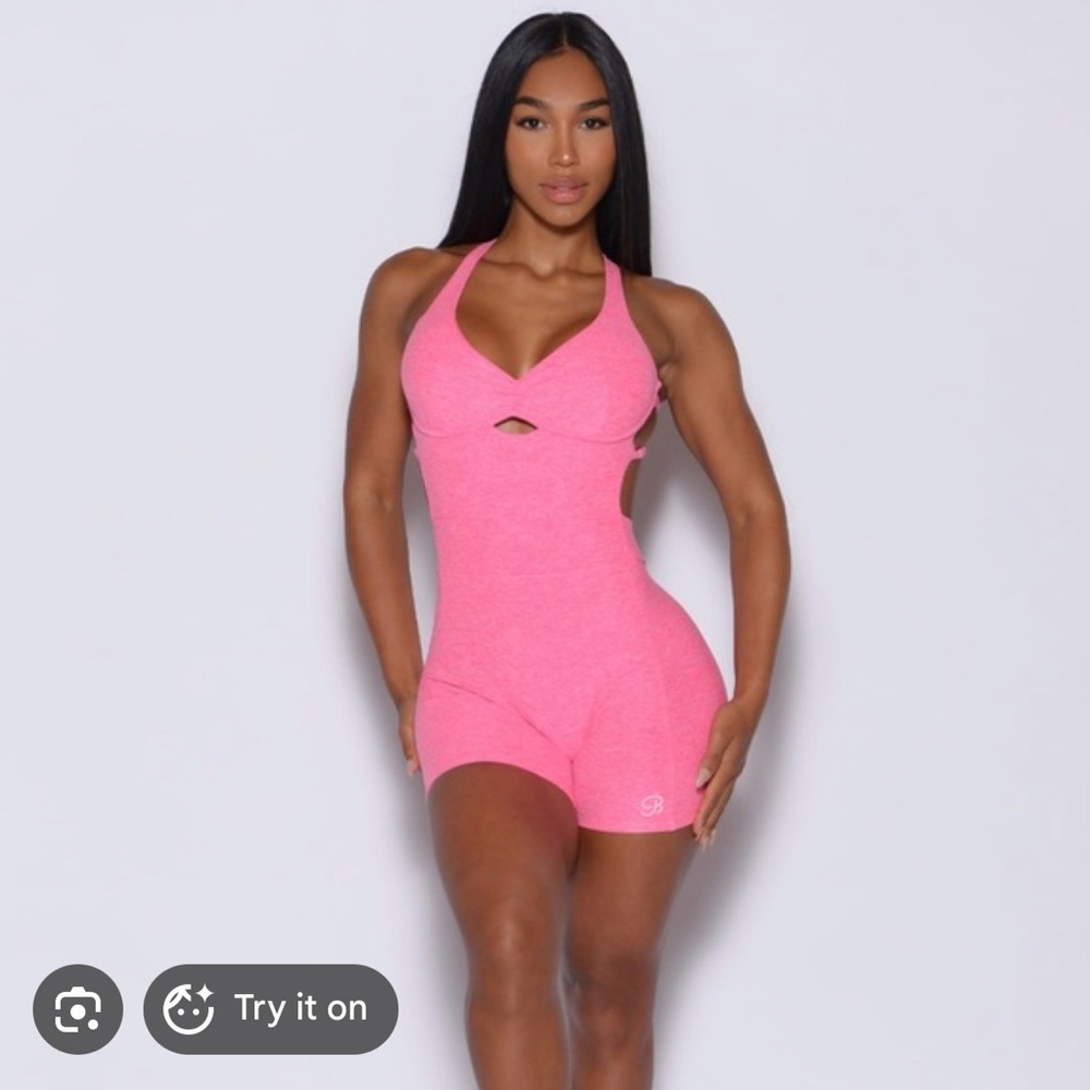 Bombshell Sportswear Pink Cutout Halter Romper Jumpsuit